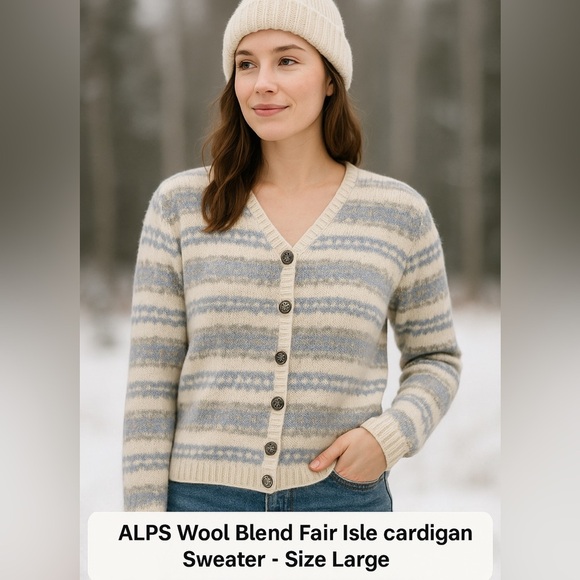 ALPS Wool Blend Fair Isle Style Cardigan Sweater – Size Large - Picture 6 of 7